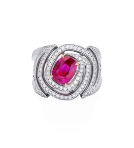 1.58CT Cushion Shape Pink Ruby With Genuine White CZ Impressions Women's Ring - Picture 1 of 4
