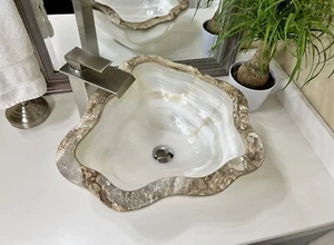 Lavabo a vaso / lavandino in onice / lavandino bagno / ciotola in onice / lavandino in pietra - Foto 1 di 10