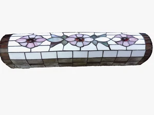 BIG Vtg Stained lead glass Shade Ceiling Wall Floral Light 24.5" L Tiffany Style - Picture 1 of 24