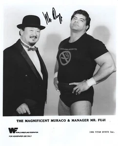 WRESTLING HEEL MANAGER LEGEND MR. FUJI SIGNED 8X10 WWF TAG TEAM CHAMPION MURACO - Picture 1 of 1