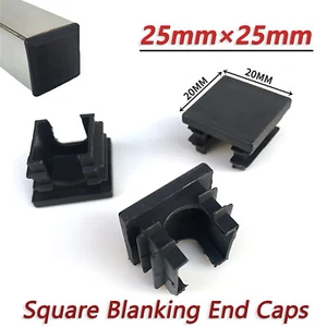 25mm x 25mm Square Plastic Black Blanking End Caps Tube Pipe Inserts Plug Bung - Picture 1 of 6