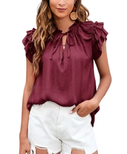 Z Avenue Burgunderrot Tie-Accent V-Neck Top Gr. S - Bild 1 von 1