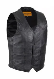 CHALECO HOMBRE MOTOCICLISTA CUERO DE VACA LISO con 2 BOLSILLOS PISTOLA NEGRO - DD70 - Imagen 1 de 7