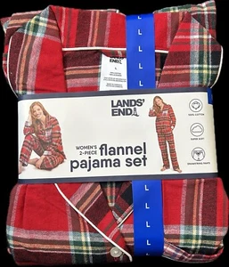 Lands' End Damen Flanell Pyjama Set, 2-teilig, Farbe rot, Größe L, super weich. - Bild 1 von 4