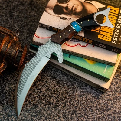 Cuchillo Damasco/Acero 13.1" Listo para Regalo Full Tang Hunt it Hunt + Funda de Cuero Foto 1 de 4