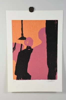 P41V09- Robert Hammerstiel (1933-2020) Holzschnitt E.A. Abendgespräch signiert - Bild 1 von 4