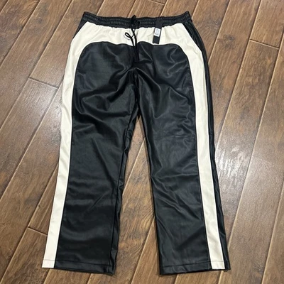 Pantalones para hombre Nova casi hechos de cuero sintético negro/blanco XXXL de moda nuevos con etiquetas Foto 1 de 4