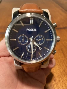 Fossil Watch Men Lance Blue Chronograph Brown Leather Band BQ2159 (Good) - Picture 1 of 9