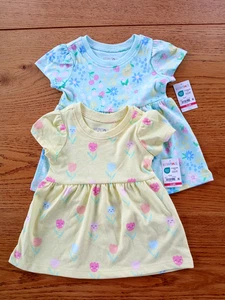 Garannimals Lote de 2 Vestidos Infantiles 3-6 meses - Fácil cuidado, amarillo y azul floral - Imagen 1 de 6