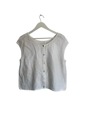 Sahara White Button Through Sleeveless Blouse Vest Tank 100% Linen Size I 10 12 - Image 1 of 4