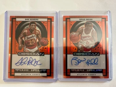2024-25 Panini Obsidian SPUD WEBB & DOC RIVERS AUTO Twilight ORANGE /99 Hawks - Image 1 of 2