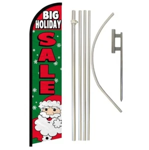 Big Holiday Sale Red Green Windless Banner Flag & Flag Pole Kit & Ground Spike - Picture 1 of 1
