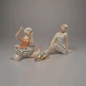 2 Vintage weiße Haare Ballerina Mädchen Porzellan Figuren goldene Details - Bild 1 von 15