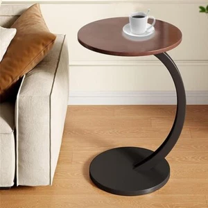 C Shaped End Table,Snack Side Table Slide Under Couch Sofa,Small End Table Oval - Picture 1 of 19
