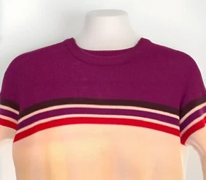 VTG Sweater USA Preppy Boho Ski Lodge 1970s Womens Small Purple Sripe Retro Head - Picture 1 of 20