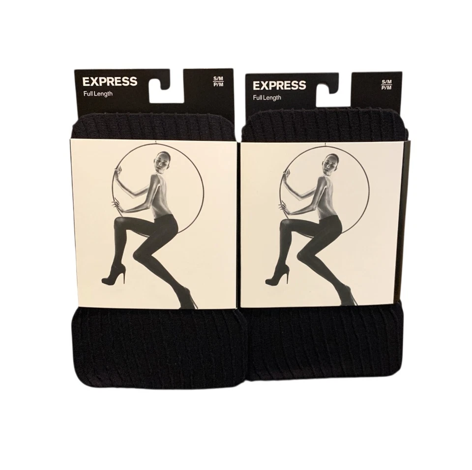 Paquete de 2 Medias Express Largo Completo Patrón Rayas Líneas Nylon Negro Transparente S/M Nuevas Foto 1 de 4