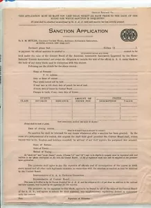 Vintage Entry Form AMERICAN AUTO ASSOC Sanction Application early car racing - Picture 1 of 1
