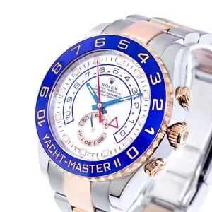 Rolex Yacht-Master II 44mm EveRose Gold & Steel White Dial & Blue Bezel 116681 - Picture 1 of 9