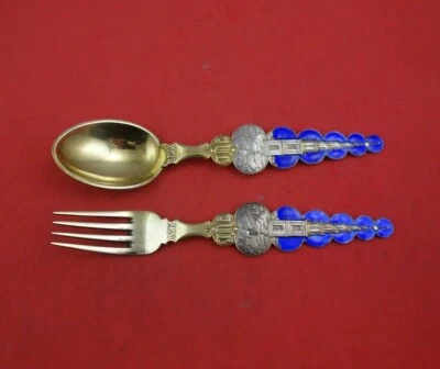 Christmas by A. Michelsen Sterling Silver Fork and Spoon Set 2pc 1927 Vermeil - Image 1 of 3