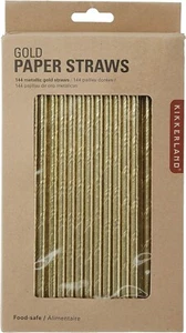 Kikkerland Paper Drinking Straws Box 144 GOLD METALLIC biodegradable CU209 - Picture 1 of 4