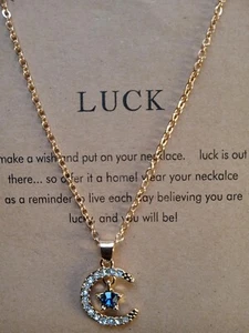Birthstone Crystal Star Moon Gold Plated Necklace - Picture 1 of 13
