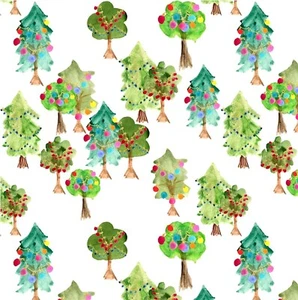Michael Miller Christmas Tree of Lights Cotton Fabric on White BTY  36" x 44" - Picture 1 of 1