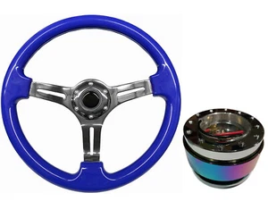 Blue Chrome TS Steering Wheel + Neo Quick Release boss NCh for TOYOTA - Picture 1 of 3