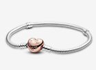 PANDORA Geniune Moments Heart Clasp Snake Chain Bracelet -  21cm