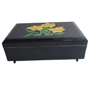 Vintage Otagiri Schwarz Lackware Musik Schmuckkästchen Krone Iris Japan Yamanaka - Bild 1 von 12