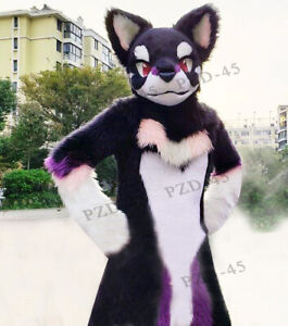 Halloween Long Fur Husky Dog Fox Fursuit Mascot Costume Suit Cosplay Dress Gift