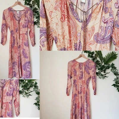 H&M длинным рукавом пейсли V шеи миди платье размер 12 очень вместительный - Изображение 1 из 4