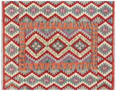 Afghan Maimana Kilim Carpet 150x200 Hand Woven Colourful Geometric Handmade 5 - Image 1 of 4