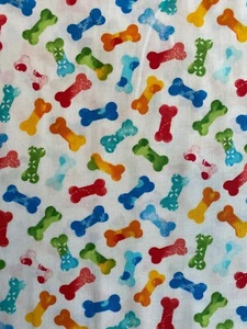 BONES DOG BONE TREAT BRIGHT COLORS COTTON FABRIC FQ - Picture 1 of 6