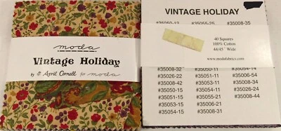 Vintage Holiday Charm Pack Moda Fabrics Cotton April Cornell 5x5 squares 40pcs - Image 1 of 2