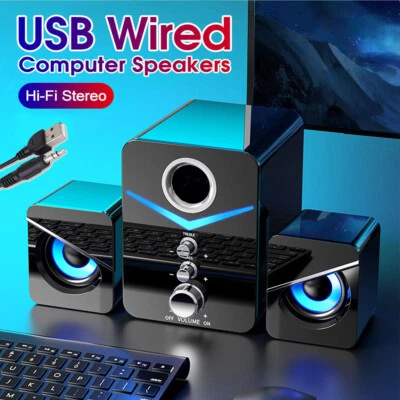 USB Computer Speakers System Stereo Bass Subwoofer LED for Desktop Laptop PC US - Image 1 of 4