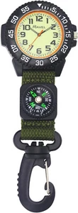 Green Nylon Clip-On Carabiner Watch with Compass and Glow in The Dark Dial - Picture 1 of 2