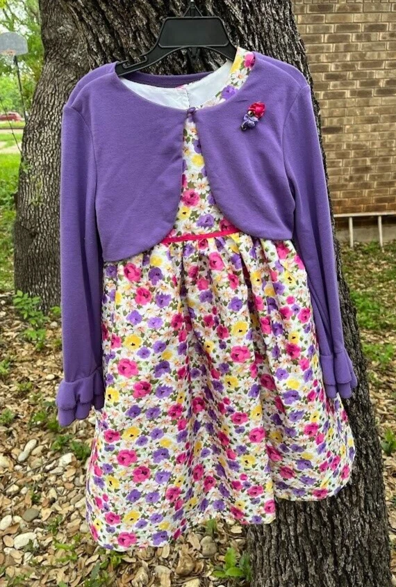 PIPPA & JULIE ~ 2  PIECE FLORAL GIRLS PARTY DRESS & CARDIGAN ~ SIZE 6 - Image 1 of 4