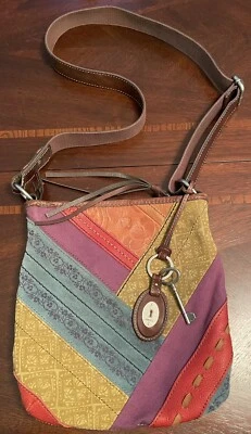 Fossil Multi Color Leather Suede Patchwork Satchel/Crossbody Bag - Image 1 of 4