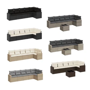 Garten-Sofagarnitur Essgruppe Gartengarnitur Sitzgruppe mit Kissen Poly Rattan - Bild 1 von 30