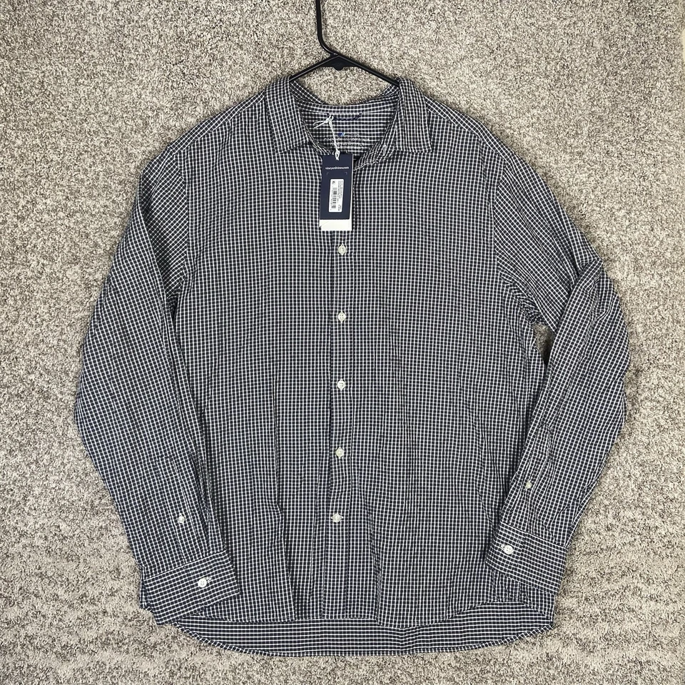 Vineyard Vines OTG 衬衫蓝色男式大号格子纽扣泡泡纱长袖 — 第 1/4 张图片