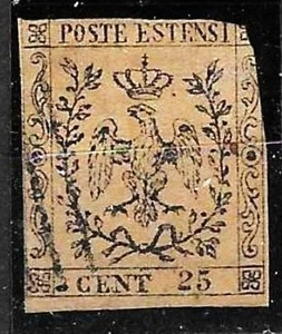 ITALY, MODENA. SG 4. 25c CENT, BROWN PAPER . 1852. - Picture 1 of 1