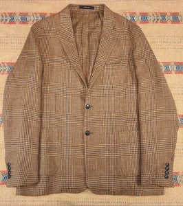 Todd Snyder Italian Madison Sport Coat Italian Tan Houndsooth Striped Linen 44R - Picture 1 of 18