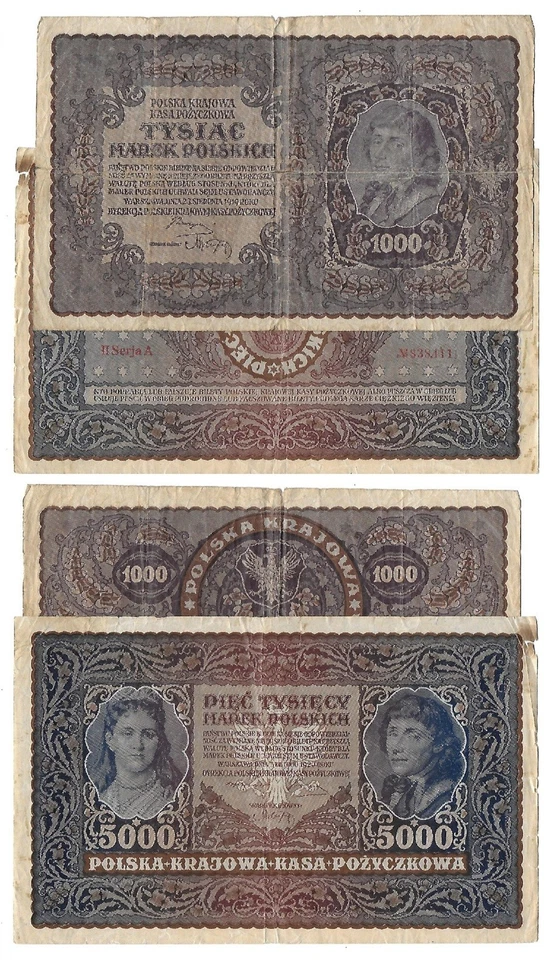 Polonia LOTE 1.000 + 5.000 Marek 1919 - 1920 Foto 1 de 1