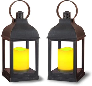 WRalwaysLX 2pack Decorative Lantern with flameless 4x9, H9" black  - Picture 1 of 6