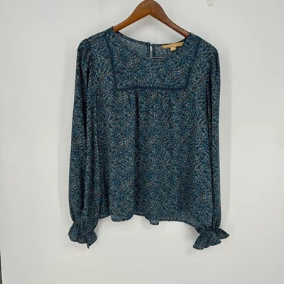 Blusa para mujer HOPE & HARLOW verde azulado estampado floral manga larga campesina cuello redondo XL Foto 1 de 4