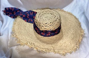 Gucci Authentic Gr. 57 M 100% Raffia hellbraun Strohhut Fransen 100% Seide rosa Schal - Bild 1 von 12
