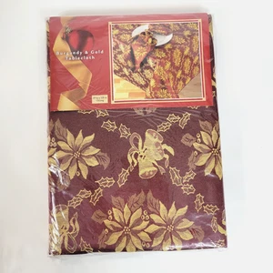 Burgunderrot & Gold Weihnachtsstern & Glocken Tischdecke 60 x 120" 1999 Dayton Hudson - Bild 1 von 5