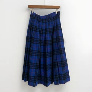 VTG Pendleton Virgin Wool Plaid Pleated Midi Skirt Blue Black Size 6 USA MADE - Picture 1 of 10