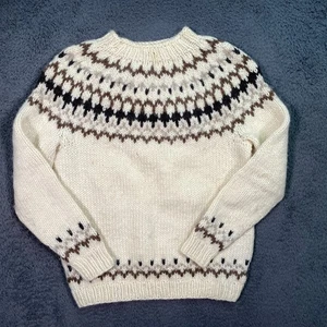 Suéter de lana nórdica vintage tejido a mano Lopapeysa para mujer marfil pequeño/mediano - Imagen 1 de 20