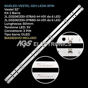 KIT 2 BARRE STRIP 6 LED TV VESTEL JL.D32061330-078ES JL.D32061330-078FS - Foto 1 di 1